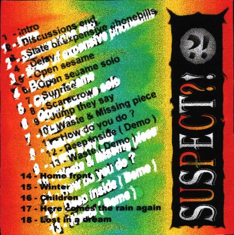 Back cover of 'suspect?! live ... and sometimes unplugged'